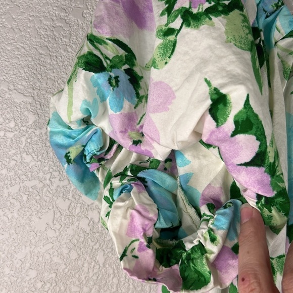 Old Navy Floral Blue & Lavender Cottagecore Romantic Spring Peasant Top Size 2X - Picture 3 of 6